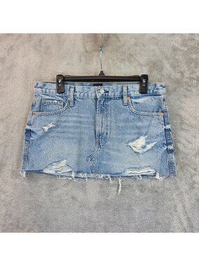 Gap Skirt Womens 8 Blue Denim Light Wash Distressed Mini Raw Hem 5 Pocket Casual
